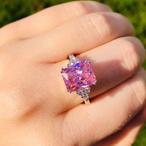 S925 Silver Princess Cut Pink Sapphire Ring